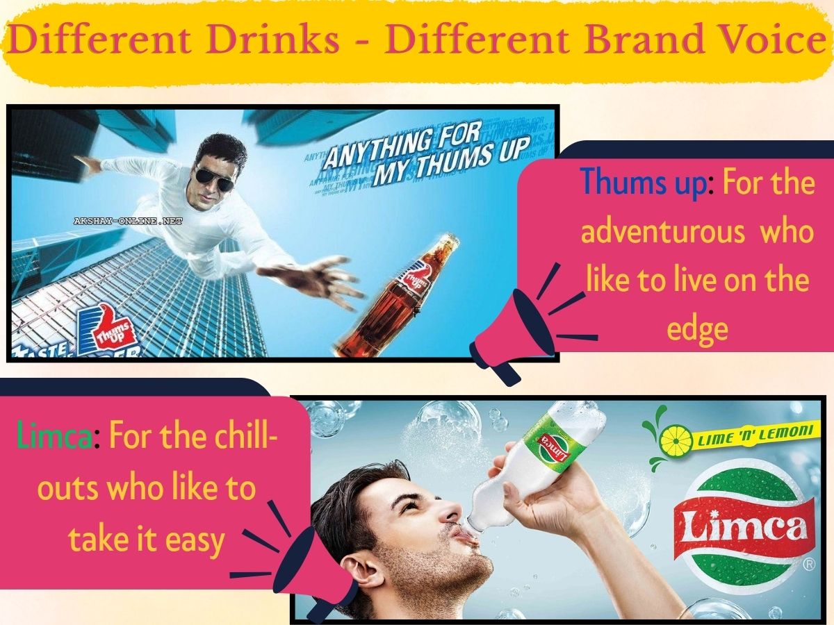 Comparing brand voices of thums up and Limca targetting different consumer behavioral traits